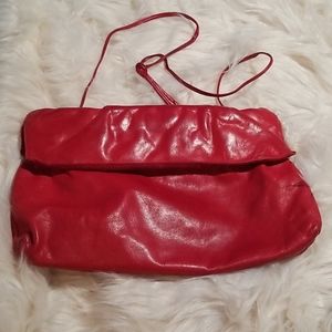Red leather handbag